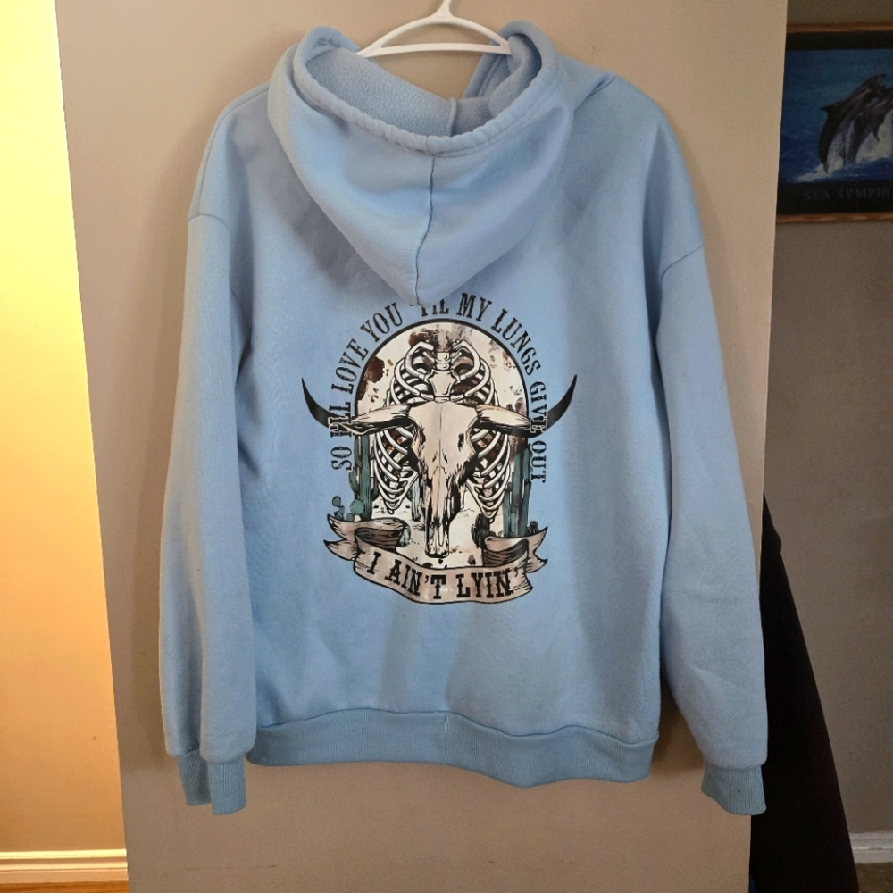 Womens Graphic Hoodie Medium Tyler Childers Quote Country Song Bull Skull